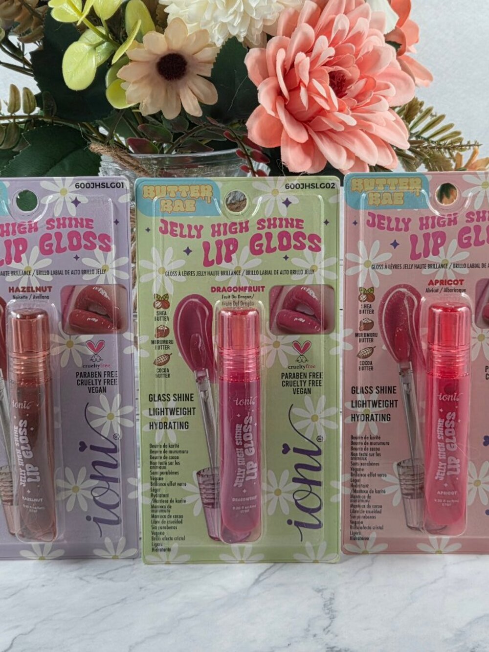 ioni Butter Bae Jelly High Shine Lip Gloss Set of 3 Apricot Hazelnut Dragonfruit